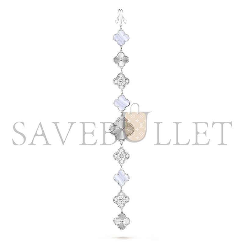 VAN CLEEF SWEET ALHAMBRA WATCH 18K WHITE GOLD CHALCEDONY DIAMOND VCARPEU100
